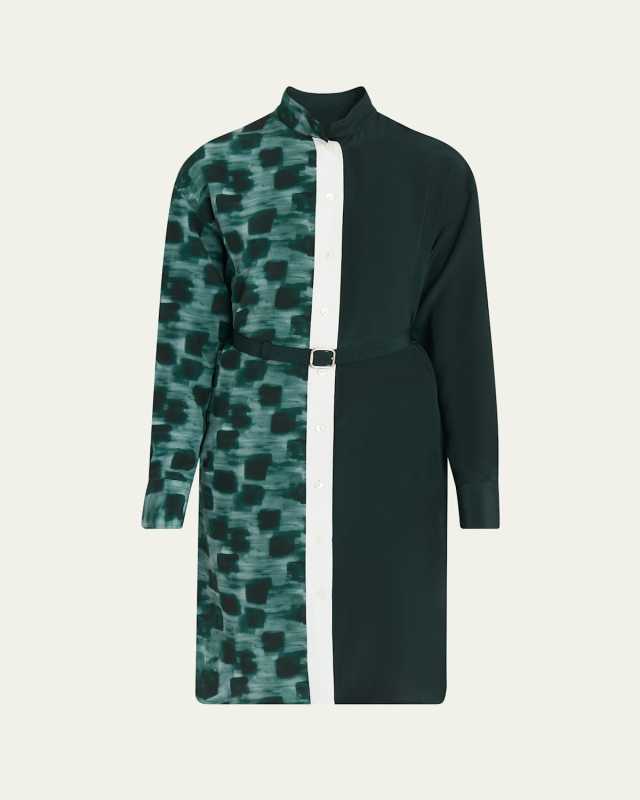 Painted Colorblock Silk Shirtdress